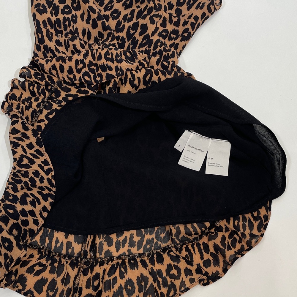 ReformationChristine Feline Leopard Print Mini Dress Size 0 EUC - Picture 12 of 12